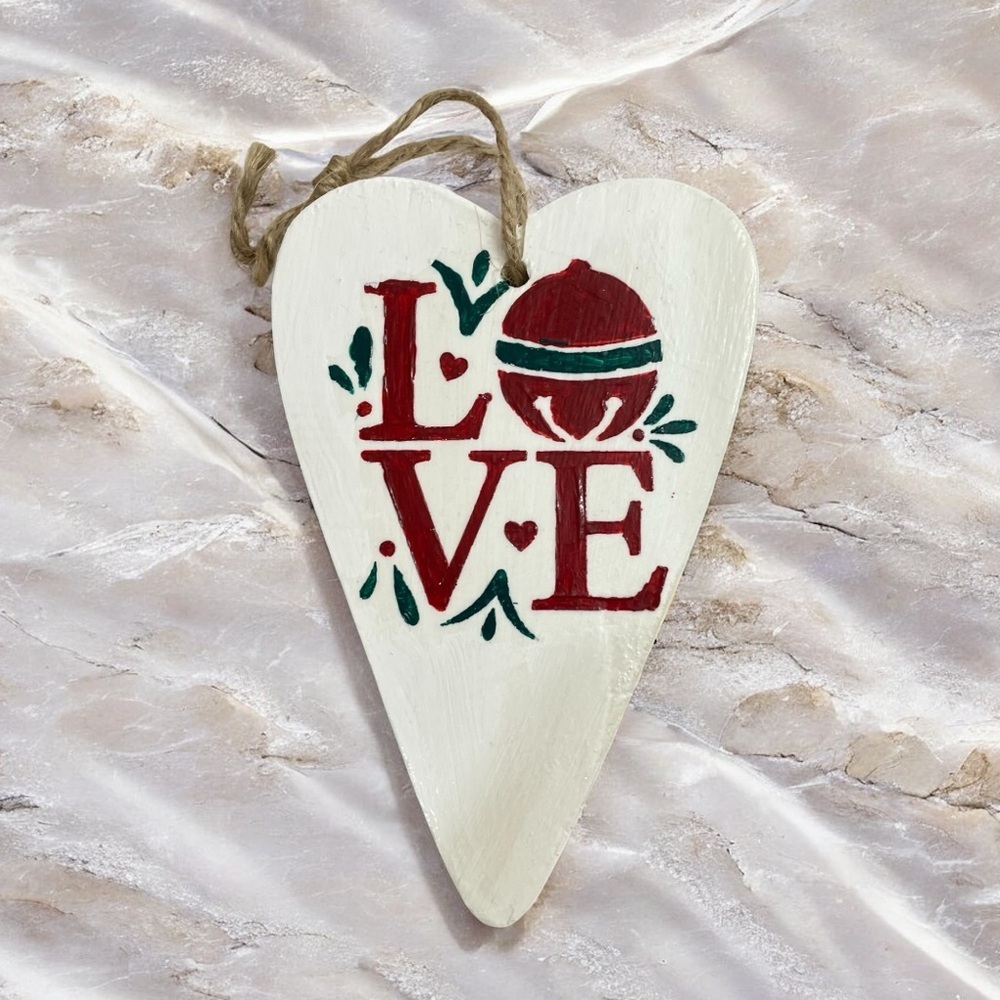 Handmade Heart-Shaped Holiday Ornament with LOVE Design
